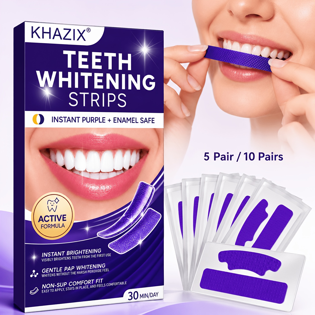 Teeth Whitening Street - 5/10 pares de tiras moradas para